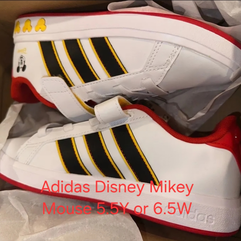 Adidas Disney Collab Mikey Mouse White and Black Sneakers with Red Accents